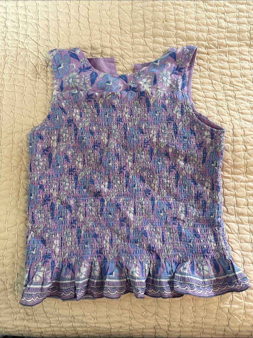 Vineyard Vines Purple Floral Smocked Ruffle Tank